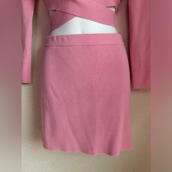 NWT Mebon By Machine Blush Pink Crisscross Ribbed Crop Sweater & Skirt Set L - Picture 11 of 11